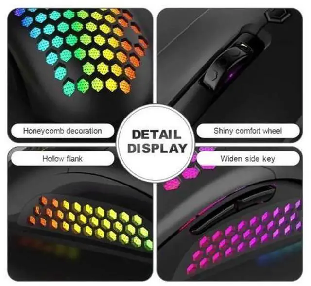 Alt view image 4 of 5 - Hollow Honeycomb Shell Wired Gaming Mouse, RGB Colorful Backlit Gaming Mice with 7 Programmable Buttons, Lightweight Gaming Accessory for PC Gamers