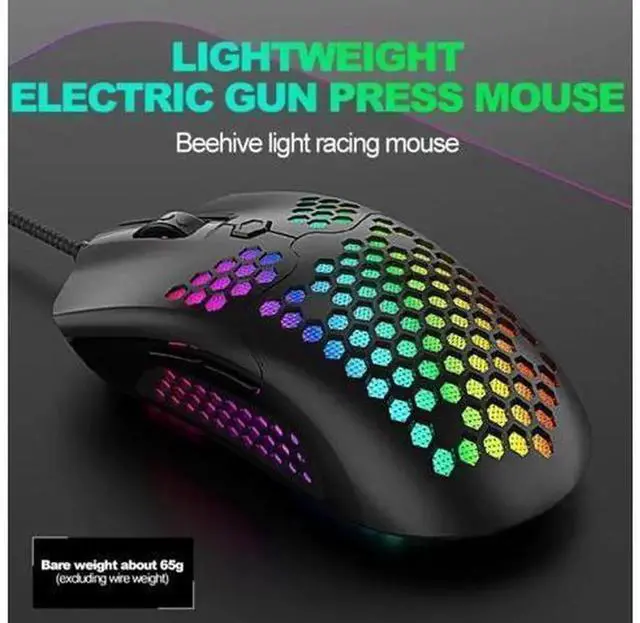Alt view image 2 of 5 - Hollow Honeycomb Shell Wired Gaming Mouse, RGB Colorful Backlit Gaming Mice with 7 Programmable Buttons, Lightweight Gaming Accessory for PC Gamers