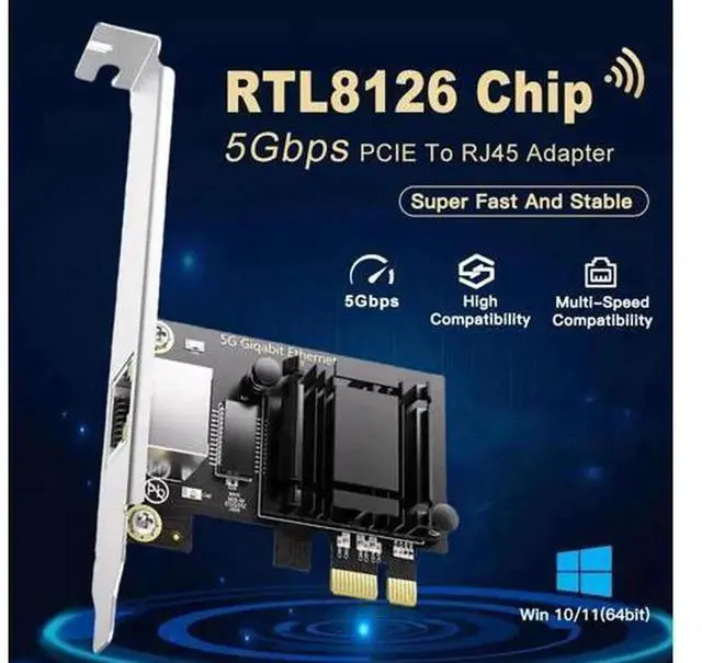 Alt view image 6 of 6 - Single Port PCIe 5G RJ45 Ethernet Card, Realtek RTL8126 Chip Gaming Wired Network Adapter, Support PXE Diskless Boot for Desktop PC