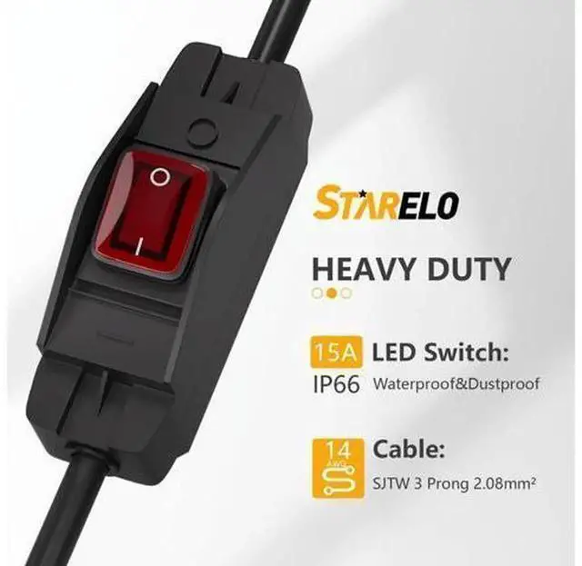 Alt view image 7 of 7 - 3FT Outdoor Waterproof 3-Prong Extension Cord with On/Off Switch, 14/3 SJT 15A 125V 1875W Grounded Power Extension Cable