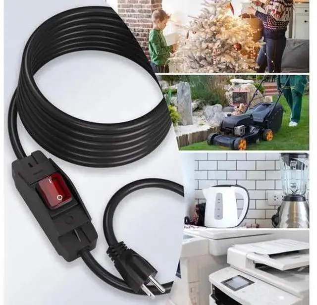 Alt view image 5 of 7 - 3FT Outdoor Waterproof 3-Prong Extension Cord with On/Off Switch, 14/3 SJT 15A 125V 1875W Grounded Power Extension Cable