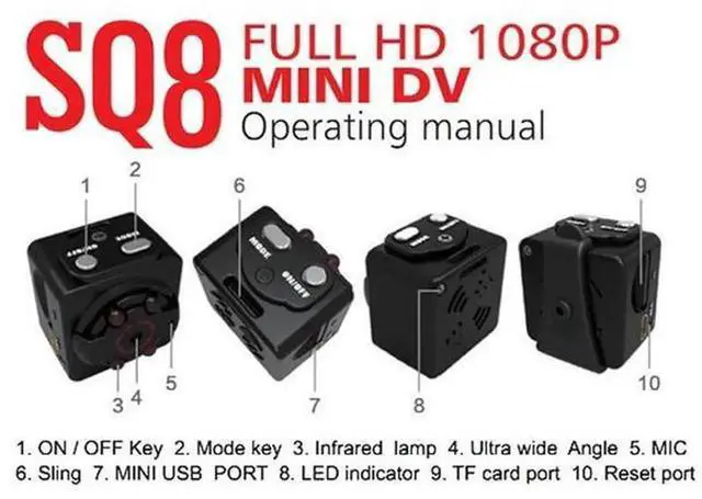 Alt view image 4 of 7 - SQ8 Mini Camera 1080P HD Car DVR Dash Cam, Portable Sports DV with Night Vision, Motion Detection & Loop Recording, Black