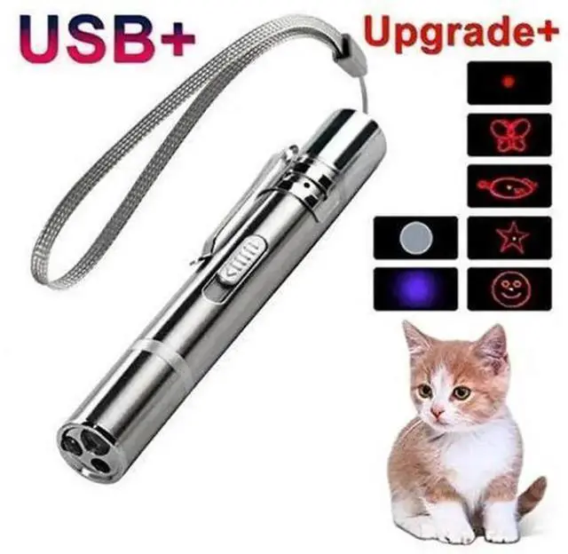 Main image of USB Rechargeable 5MW Red Dot Laser Pointer Pet Interactive Toy, Multifunctional Laser Pen with UV Flashlight for Cat Dog Training & Entertainment