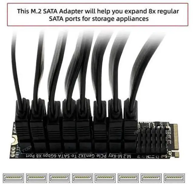 Alt view image 5 of 7 - 8 Port M.2 M Key to SATA 3.0 Expansion Card with ASM1166 Chip, 6Gbps NVMe M.2 to SATA Adapter for Desktop HDD SSD, LED Status Indicator & Full Installation Tools Included