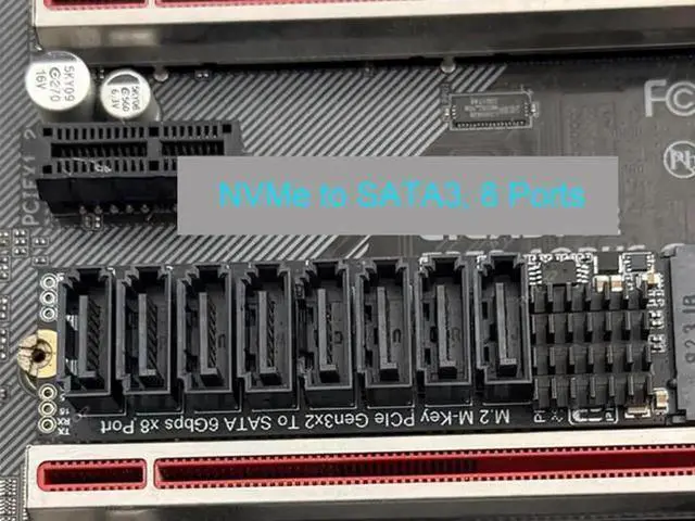 Alt view image 4 of 7 - 8 Port M.2 M Key to SATA 3.0 Expansion Card with ASM1166 Chip, 6Gbps NVMe M.2 to SATA Adapter for Desktop HDD SSD, LED Status Indicator & Full Installation Tools Included