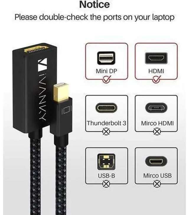 Alt view image 2 of 2 - Active Mini DisplayPort (Thunderbolt) to HDMI Adapter, 4K@60Hz Ultra Slim Converter 0.24m/0.65FT, Compatible with MacBook Air/Pro, Surface Series, Monitors & Projectors