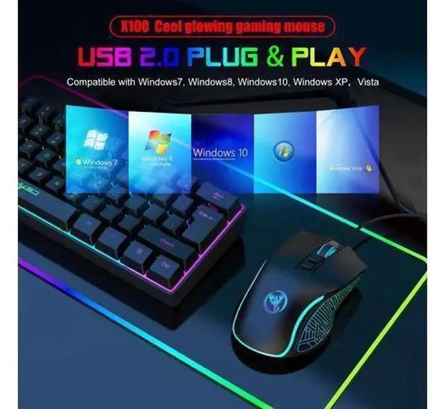 Alt view image 5 of 7 - New X100 Wired Gaming Mouse, Colorful RGB Illuminated Esports Office Mouse with 4-Speed Adjustable Up to 3600 DPI Optical Sensor