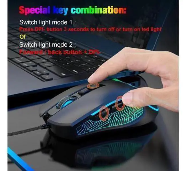 Alt view image 6 of 7 - New X100 Wired Gaming Mouse, Colorful RGB Illuminated Esports Office Mouse with 4-Speed Adjustable Up to 3600 DPI Optical Sensor