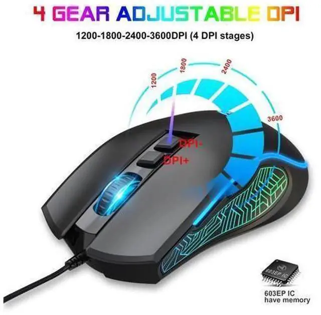 Alt view image 2 of 7 - New X100 Wired Gaming Mouse, Colorful RGB Illuminated Esports Office Mouse with 4-Speed Adjustable Up to 3600 DPI Optical Sensor