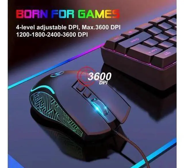 Alt view image 4 of 7 - New X100 Wired Gaming Mouse, Colorful RGB Illuminated Esports Office Mouse with 4-Speed Adjustable Up to 3600 DPI Optical Sensor