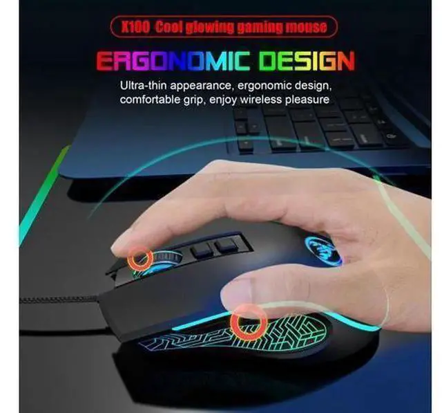 Alt view image 3 of 7 - New X100 Wired Gaming Mouse, Colorful RGB Illuminated Esports Office Mouse with 4-Speed Adjustable Up to 3600 DPI Optical Sensor