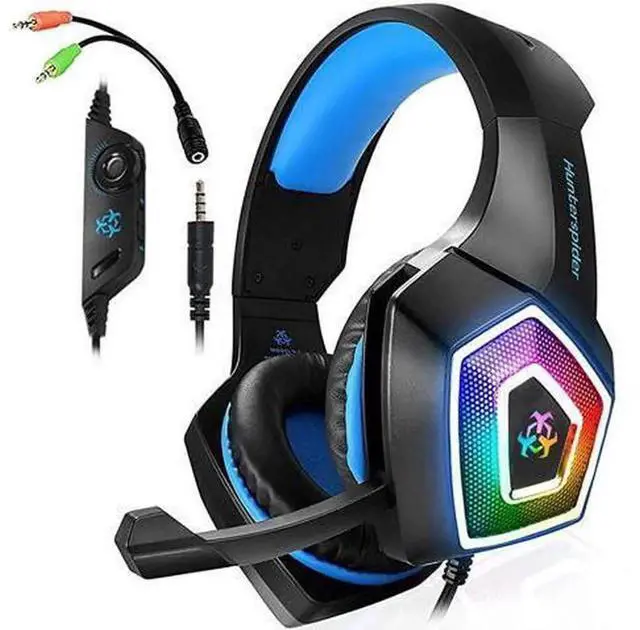Main image of Blue Over Ear Wired Gaming Headset with Mic & LED Light, 3.5mm Jack Gaming Headphones Compatible with PS4, PC, Mac, Laptop, Nintendo Switch