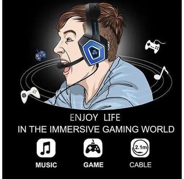 Alt view image 4 of 7 - Blue Over Ear Wired Gaming Headset with Mic & LED Light, 3.5mm Jack Gaming Headphones Compatible with PS4, PC, Mac, Laptop, Nintendo Switch