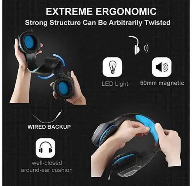 Alt view image 7 of 7 - Blue Over Ear Wired Gaming Headset with Mic & LED Light, 3.5mm Jack Gaming Headphones Compatible with PS4, PC, Mac, Laptop, Nintendo Switch