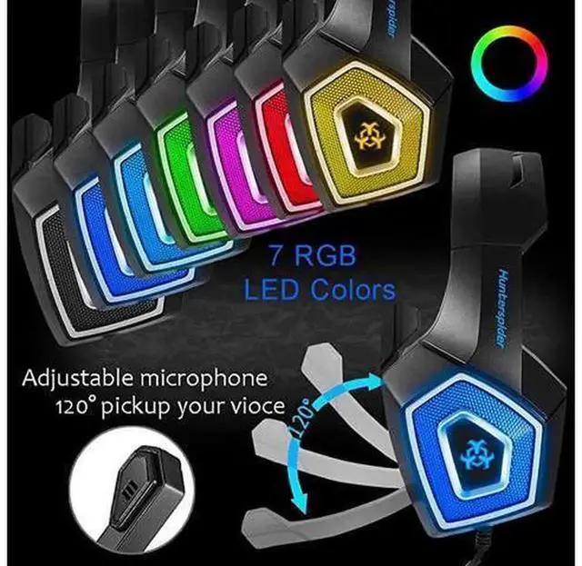 Alt view image 5 of 7 - Blue Over Ear Wired Gaming Headset with Mic & LED Light, 3.5mm Jack Gaming Headphones Compatible with PS4, PC, Mac, Laptop, Nintendo Switch