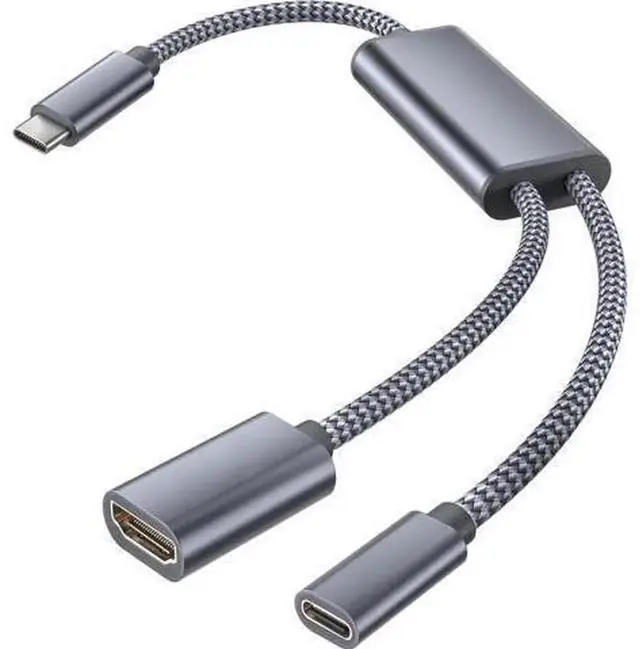 Main image of 2-in-1 USB C to 4K HDMI Adapter with 100W PD Charging Port, Thunderbolt 3 MHL Type C HDMI Converter Compatible with iPhone 15 Series, MacBook, iPad, Galaxy, Steam Deck
