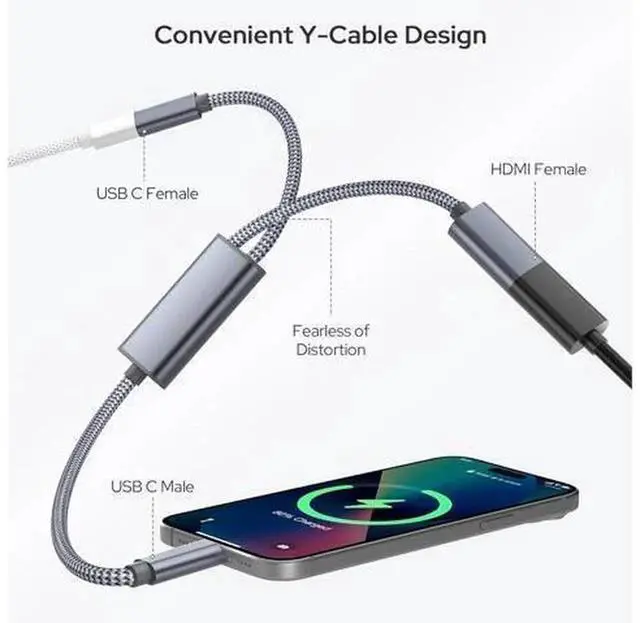 Alt view image 2 of 7 - 2-in-1 USB C to 4K HDMI Adapter with 100W PD Charging Port, Thunderbolt 3 MHL Type C HDMI Converter Compatible with iPhone 15 Series, MacBook, iPad, Galaxy, Steam Deck