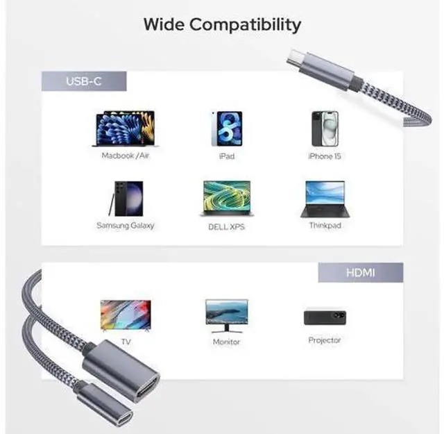 Alt view image 5 of 7 - 2-in-1 USB C to 4K HDMI Adapter with 100W PD Charging Port, Thunderbolt 3 MHL Type C HDMI Converter Compatible with iPhone 15 Series, MacBook, iPad, Galaxy, Steam Deck