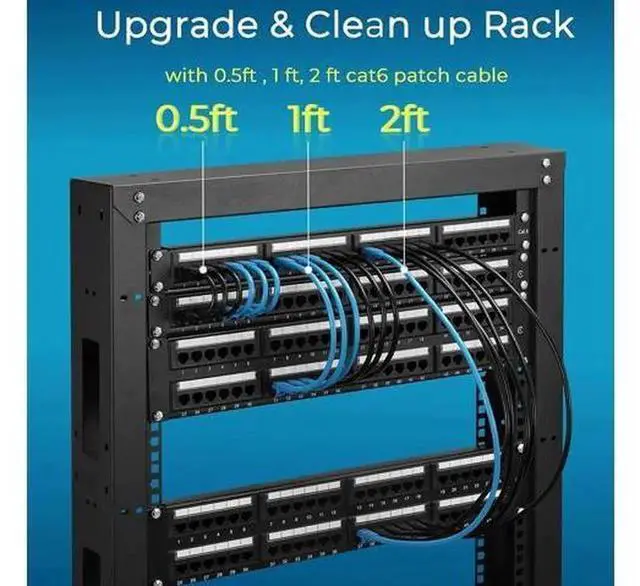 Alt view image 2 of 7 - 1ft Cat6 Ethernet Patch Cables 24 Pack, 10Gbps High Speed Flexible Cat6 Network Cord Gold-Plated Connector Black for Patch Panel & Network Switch