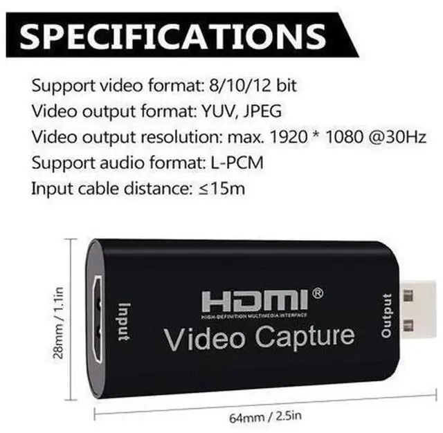 Alt view image 2 of 6 - USB Video Capture Card, HD Game Video Grabber Recording Adapter for Live Streaming, Broadcast, Gaming Recording