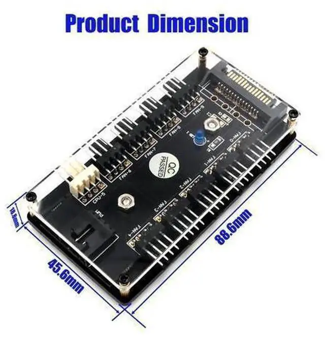 Alt view image 2 of 6 - 10-Way PWM Fan Hub with PMMA Magnetic Case, 12V 3/4Pin PC Fan Splitter Controller, SATA Power Supply for CPU Cooling Fans