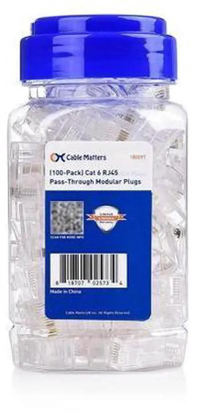 Alt view image 2 of 6 - Cable Matters 100 Pack Cat6 Pass Through RJ45 Modular Plugs, Cat 6 Ethernet Cable Connectors for Solid & Stranded UTP Network Wires