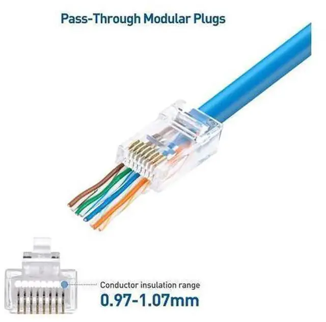 Alt view image 5 of 6 - Cable Matters 100 Pack Cat6 Pass Through RJ45 Modular Plugs, Cat 6 Ethernet Cable Connectors for Solid & Stranded UTP Network Wires