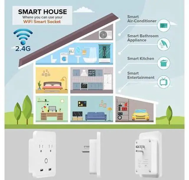 Alt view image 4 of 6 - US Standard WiFi Wireless Smart Socket Plug, WiFi Smart Sub-Control Power Strip Outlet, No Hub Required for Home Smart Appliance Control