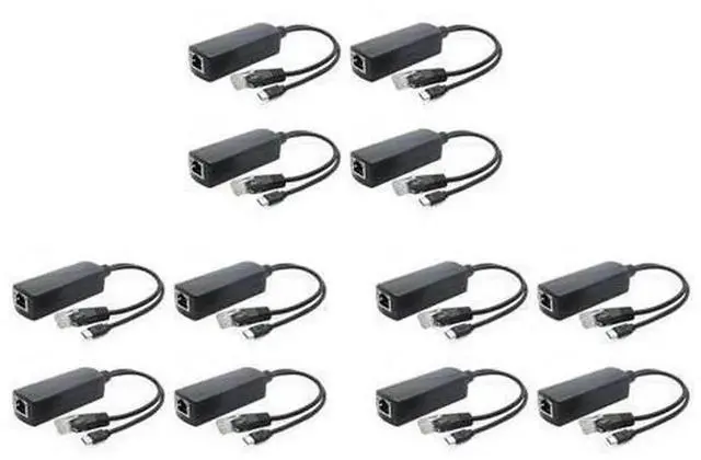 Main image of 12 Pack 48V to 5V PoE Splitter, 2.4A PoE Power Adapter with Micro USB Output Plug, Power Supply for IP Camera, Raspberry Pi, Tablet & Micro USB Devices