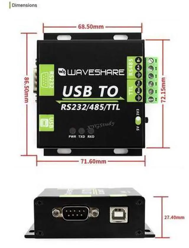 Alt view image 7 of 7 - XYGStudy Isolated USB to RS232 RS485 TTL UART Converter with FT232RL Chip, Industrial Magnetic Isolation TVS Protection, Aluminum Alloy Shell USB Serial Adapter Supports RS232/485/TTL