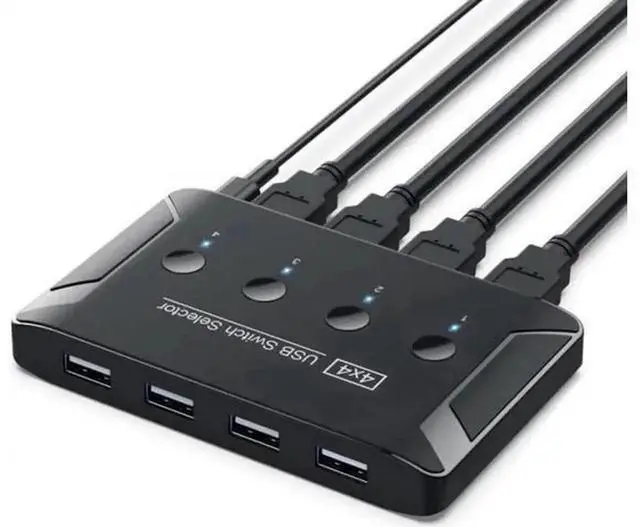 Main image of 4 Port USB 2.0 Switch Selector, 4 Computers Share 4 USB Devices, Manual USB Switch Hub for Keyboard, Mouse, Printer, Scanner