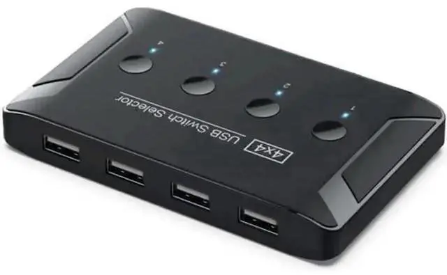 Alt view image 3 of 4 - 4 Port USB 2.0 Switch Selector, 4 Computers Share 4 USB Devices, Manual USB Switch Hub for Keyboard, Mouse, Printer, Scanner