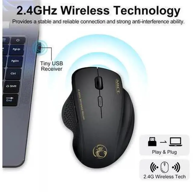Alt view image 3 of 6 - 2.4GHz Wireless Optical Gaming Mouse with 6 Buttons, Nano USB Receiver, Ergonomic Portable Wireless Mice Compatible with Laptop Desktop PC MacBook Dell HP Lenovo Asus Acer Windows Mac