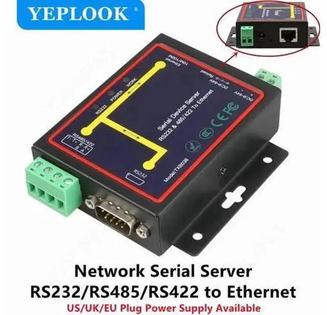 Main image of Industrial Ethernet Serial Device Server, RJ45 to RS232 RS485 RS422 Converter, TCP RTU UDP Serial to Ethernet Module with Power Cable, Industrial Grade Network Serial Port Adapter for PLC Monitoring D