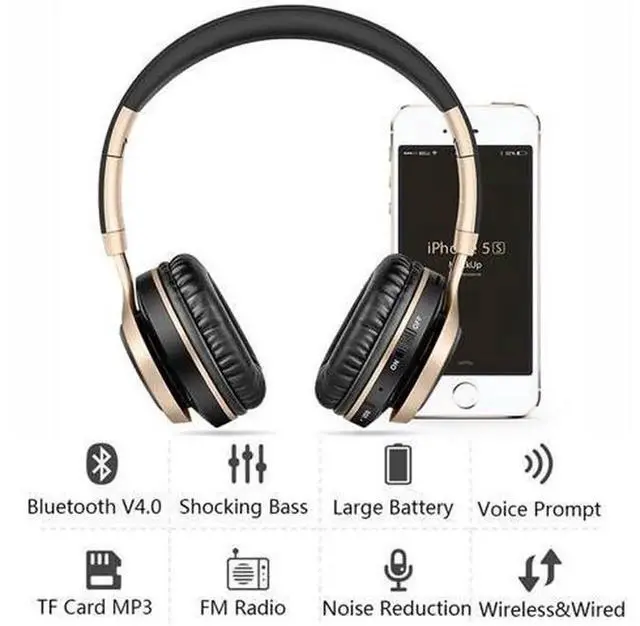 Alt view image 3 of 5 - Wireless Bluetooth Over-Ear Headphones with Built-in Microphone, Support TF Card Playback, Foldable Cordless Bluetooth Headset Compatible with PC Computer iPhone Android Cell Phones for Gaming Music