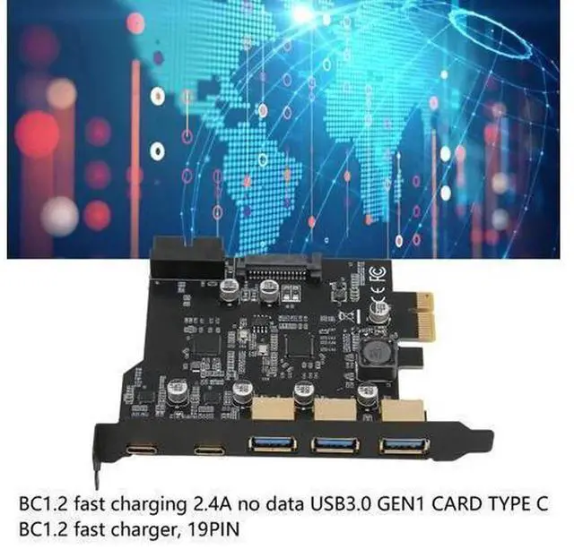 Alt view image 5 of 5 - PCIe 1X USB Expansion Card with 3 USB 3.0 Ports + 2 USB Type-C Ports & Internal 19Pin Header, 5-Port PCI-E USB 3.0 Type C Adapter Card for Desktop PC, Plug and Play PCIe USB Controller Card