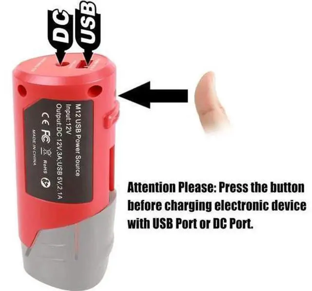 Alt view image 5 of 6 - M12 USB Power Adapter Compatible with Milwaukee 12V M12 Lithium Battery, Portable Battery Power Source Converter with 2.1A USB Port & DC 12V Output Socket, USB Charging Power Supply Adapter Only for