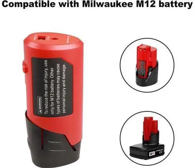 Alt view image 2 of 6 - M12 USB Power Adapter Compatible with Milwaukee 12V M12 Lithium Battery, Portable Battery Power Source Converter with 2.1A USB Port & DC 12V Output Socket, USB Charging Power Supply Adapter Only for