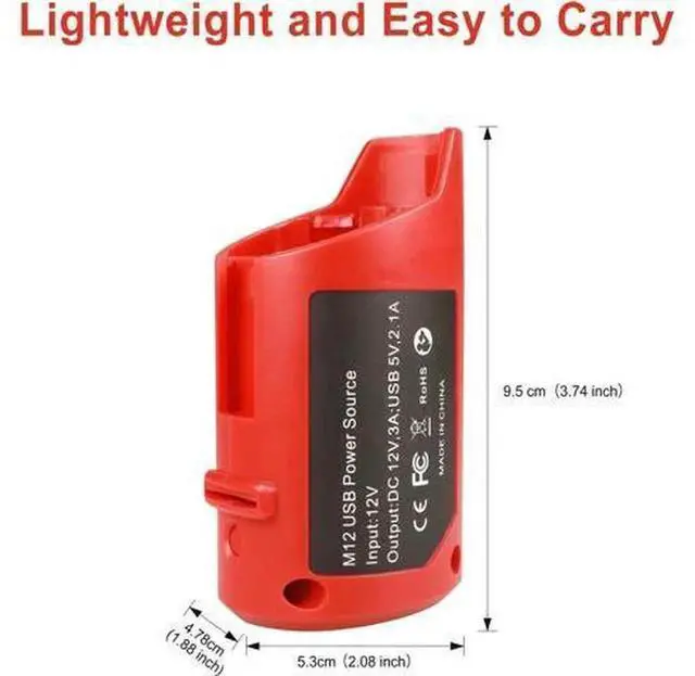 Alt view image 6 of 6 - M12 USB Power Adapter Compatible with Milwaukee 12V M12 Lithium Battery, Portable Battery Power Source Converter with 2.1A USB Port & DC 12V Output Socket, USB Charging Power Supply Adapter Only for