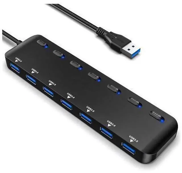 Main image of 7 Port USB 3.0 Hub Splitter, SuperSpeed 5Gbps Multi USB Expander with Individual On/Off Switches & LED Indicators, Universal USB Adapter Compatible with Laptop, PC, MacBook, Windows, Mac OS, Li