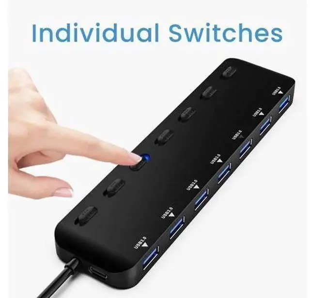 Alt view image 3 of 7 - 7 Port USB 3.0 Hub Splitter, SuperSpeed 5Gbps Multi USB Expander with Individual On/Off Switches & LED Indicators, Universal USB Adapter Compatible with Laptop, PC, MacBook, Windows, Mac OS, Li