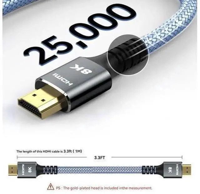 Alt view image 2 of 7 - 5 Pack 3.3FT Ultra High Speed HDMI 2.1 Cable, Nylon Braided 8K HDMI Cord Support 8K@60Hz, 4K@240Hz/180Hz/165Hz, HDR10, HDCP2.3, ARC & eARC, 3D Video, HDMI 2.1 Wire Compatible with PS5, Roku, Gaming Mo
