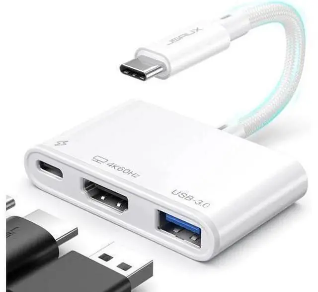 Main image of USB C to HDMI Multiport Adapter 3-in-1 Digital AV Dongle 4K 60Hz Video Output, 100W PD Fast Charging, 5Gbps USB-A 3.0 Port, Type C Hub Compatible with iPhone 16/15 Series, Samsung S24/S23, iPad, MacBo