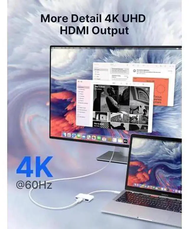 Alt view image 7 of 7 - USB C to HDMI Multiport Adapter 3-in-1 Digital AV Dongle 4K 60Hz Video Output, 100W PD Fast Charging, 5Gbps USB-A 3.0 Port, Type C Hub Compatible with iPhone 16/15 Series, Samsung S24/S23, iPad, MacBo