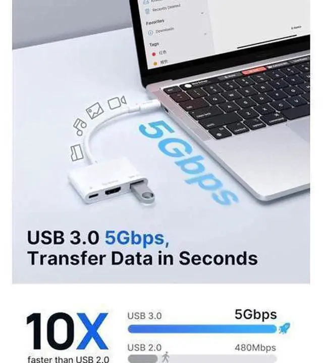 Alt view image 3 of 7 - USB C to HDMI Multiport Adapter 3-in-1 Digital AV Dongle 4K 60Hz Video Output, 100W PD Fast Charging, 5Gbps USB-A 3.0 Port, Type C Hub Compatible with iPhone 16/15 Series, Samsung S24/S23, iPad, MacBo