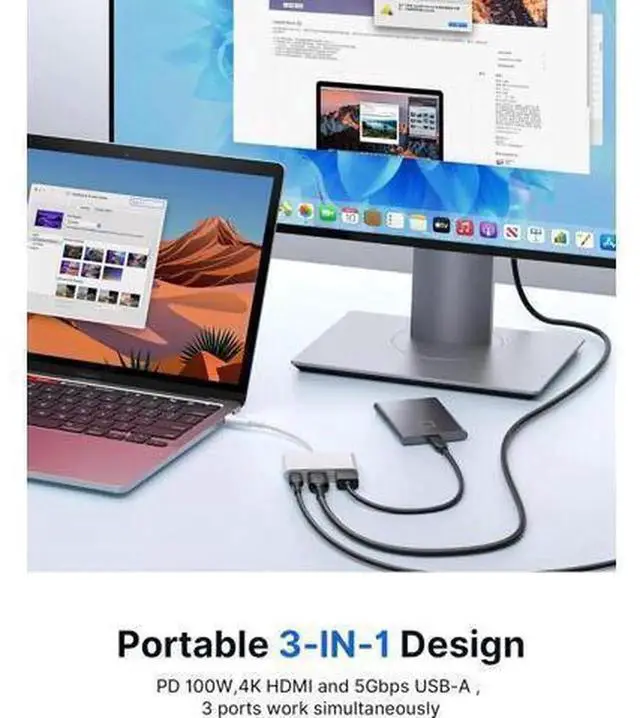 Alt view image 5 of 7 - USB C to HDMI Multiport Adapter 3-in-1 Digital AV Dongle 4K 60Hz Video Output, 100W PD Fast Charging, 5Gbps USB-A 3.0 Port, Type C Hub Compatible with iPhone 16/15 Series, Samsung S24/S23, iPad, MacBo