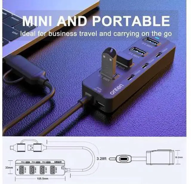 Alt view image 4 of 5 - 7-in-1 USB C Hub with 3.2FT Long Cable, USB C to USB 3.0 Splitter Expander Featuring 4 USB 3.0 + 3 USB-C Ports, High Speed Multi-Port Adapter Compatible with Thunderbolt 3/4, MacBook, Surface Pr