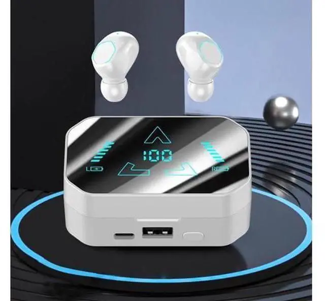 Main image of White Wireless Bluetooth Earbuds with Digital LED Display Charging Case, Soft Sleep Bluetooth Headphones Built-in HD Microphone, Noise Isolation Stereo Ear Buds for Sleep, Workout, Calls, Gaming & Dai