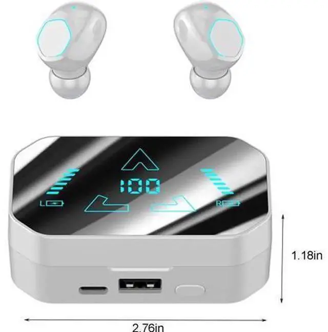 Alt view image 5 of 5 - White Wireless Bluetooth Earbuds with Digital LED Display Charging Case, Soft Sleep Bluetooth Headphones Built-in HD Microphone, Noise Isolation Stereo Ear Buds for Sleep, Workout, Calls, Gaming & Dai