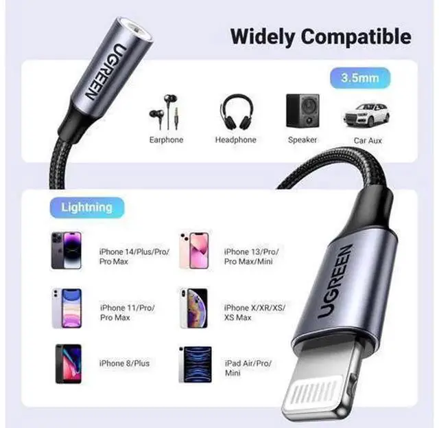 Alt view image 3 of 7 - MFi Certified Lightning to 3.5mm Headphone Jack Adapter, Grey Lightning Aux Audio Dongle Compatible with iPhone 14 Pro Max, 14 Plus, 13, 12, 11 Pro Max, SE, XS, Lossless Audio Converter for Apple iOS